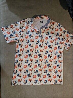 Waggle Polo Shirt Mens Large Blue Red Golf Performance Stretch Cocky Rooster